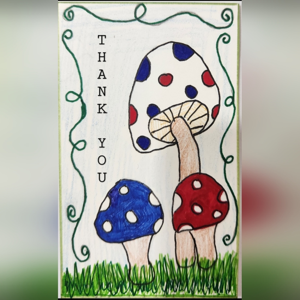 Hand Crafted Patriotic Toadstools Thank You Business Cards 50 Count